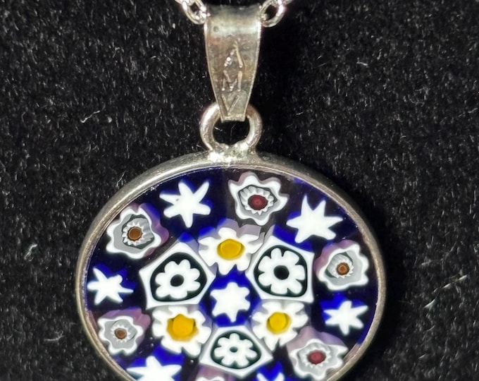 Murano Glass Millefiori Pendant Necklace, Sterling Silver, I Fiori Di Murano (Box & Certificate)