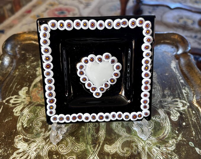 Vintage Murano Glass Millefiori Heart Trinket Dish | Italian Art Glass Ring Holder