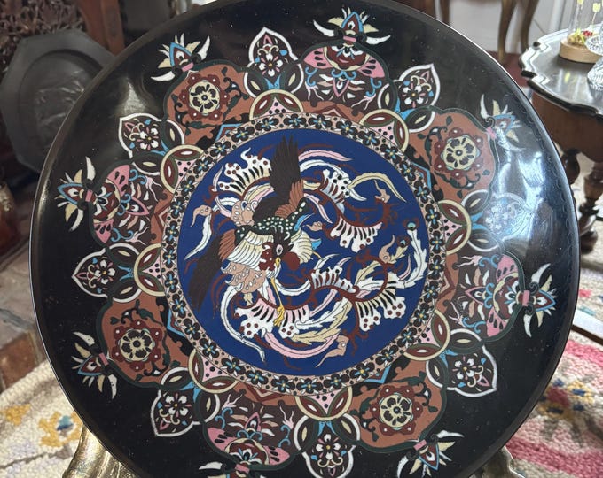 Antique Japanese Cloisonné Phoenix Charger | Meiji Period c.1880-1900 | 36.5cm Large Enamel Plate