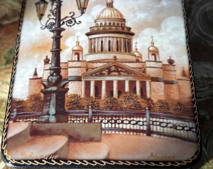 Mikheev Signed Russian Lacquer Box: St Isaac’s Cathedral St Petersburg Diorama