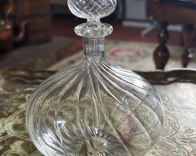 Vintage Egyptian Hand Blown Glass Perfume Bottle, Swirl Art Decanter with Stopper
