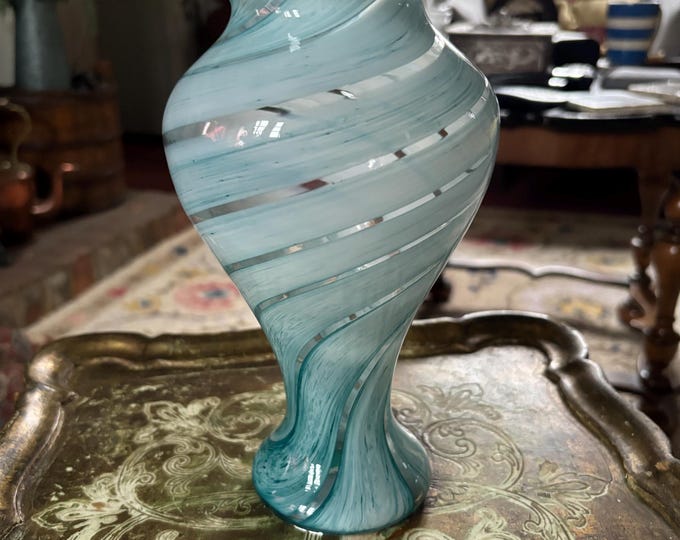 Vintage Murano Art Glass Vase Mery Bomboniere Design by Chiantese Aqua Swirl