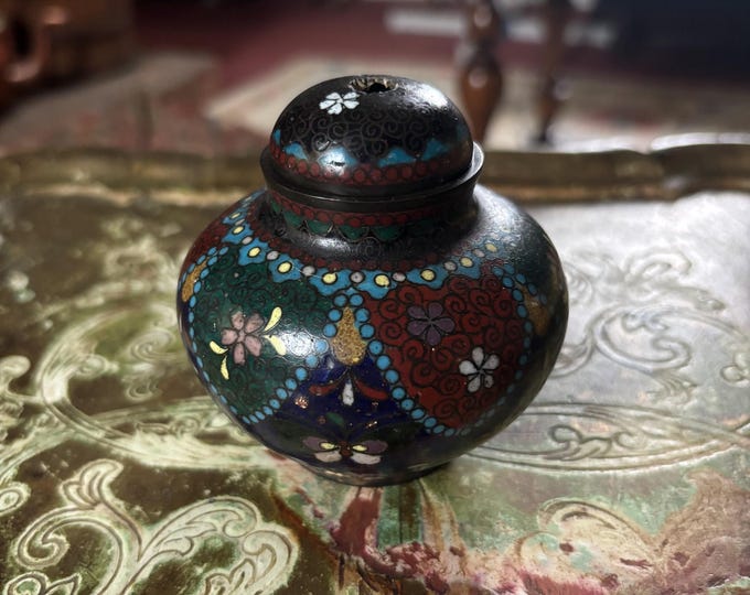Antique Chinese Cloisonné Lidded Jar Late Qing c1880 Floral Enamel 8cm