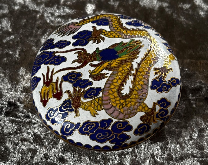 Antique Japanese Cloisonné Dragon Box | Meiji Taisho Enamel Trinket Box (c1900)