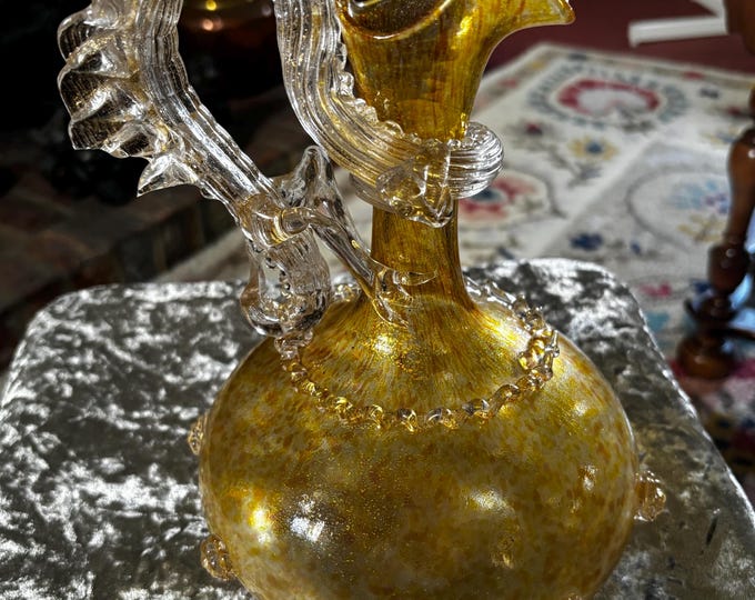 Exceptional Antique Venetian Murano Aventurine Art Glass Ewer c1880-1900 Victorian Revival