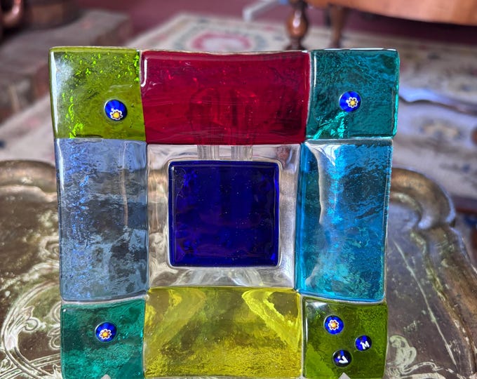 Ercole Moretti Murano Millefiori Fused Glass Dish: Geometric M&V Cane Art Glass 12cm