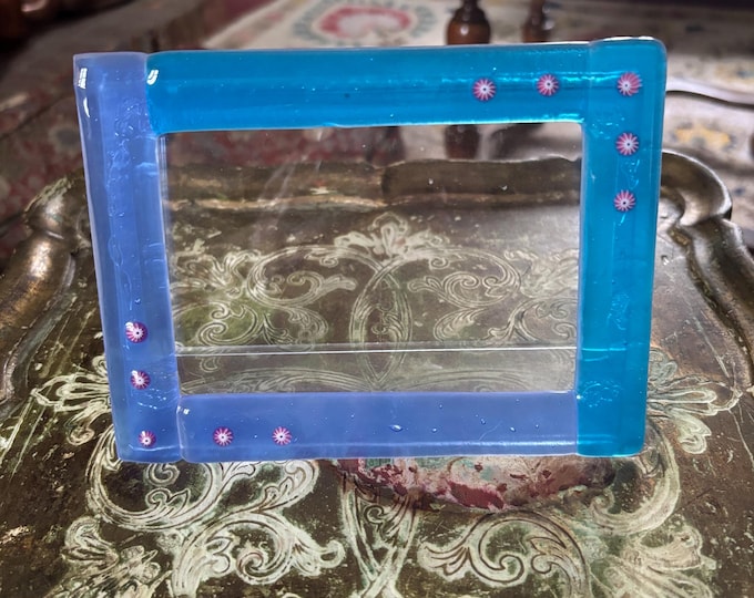 Vintage Venetian Art Glass Photo Frame Blue Millefiori Murrine Fused Glass 16cm
