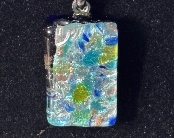 Vintage Venetian Art Glass Pendant Necklace Carfi Venezia Italy Blue Foil Glass