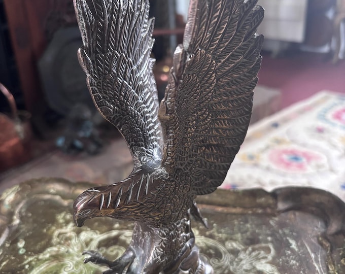 Vintage Solid Brass Eagle Sculpture with Aged Patina
