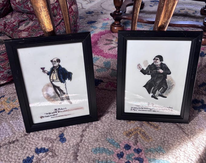 Signed G. A. Sydenham Reverse Glass Paintings: Mr. Pickwick & Quilp Pair