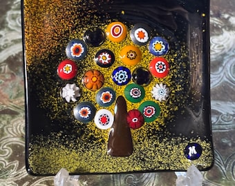 Plaquette Murano Millefiori-glas – Ercole Moretti-boompaneel, Venetiaans kunstglas