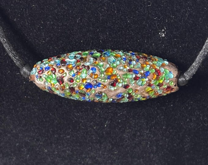Artisan Glass Statement Necklace, Multicolour Textured Frit Glass Pendant