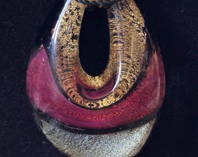 Antica Murrina Venezia Murano Glass Necklace Red Gold Black Venetian Pendant Boxed