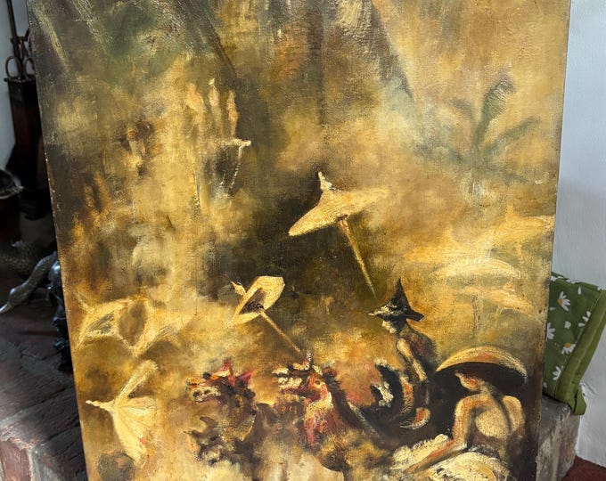 Vintage J Lonsdale Bryan Original Painting Cremation in Bali No. 1 Balinese Art