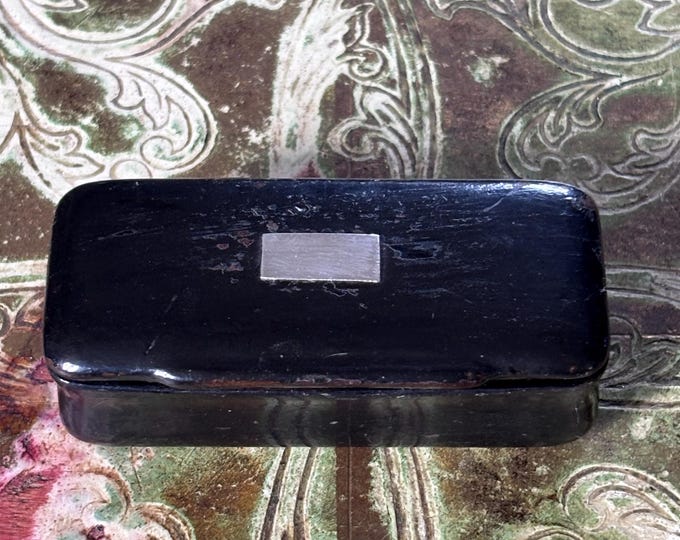Antique Black Lacquer Snuff Box | Victorian Papier Mâché Vanity Curio