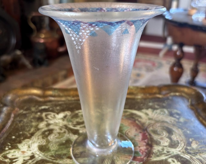 Andrew Sanders Signed Studio Art Glass Vase – Iridescent Trumpet Form (15cm)