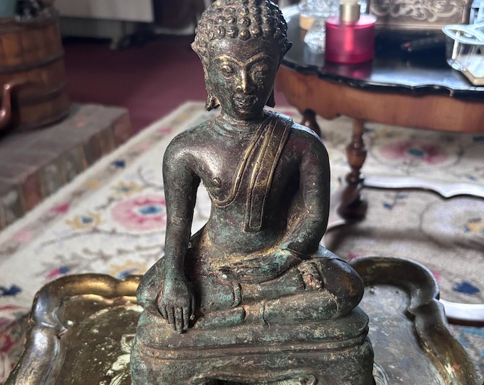 Antique Thai Bronze Buddha Statue 19th Century Rattanakosin Style Seated Buddha 28cm