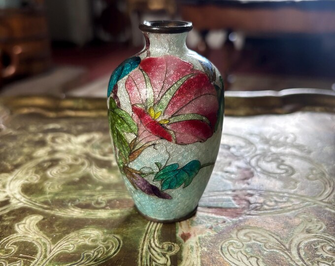 Antique Japanese Ginbari Cloisonné Miniature Vase | Floral Silver Foil Enamel