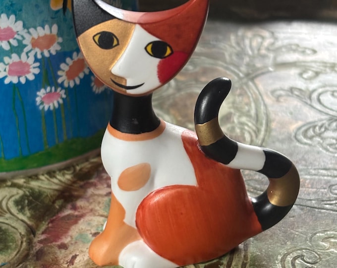 Goebel Rosina Wachtmeister Cat Figurine Signed Ceramic Art Cat Sculpture Collectible with tin