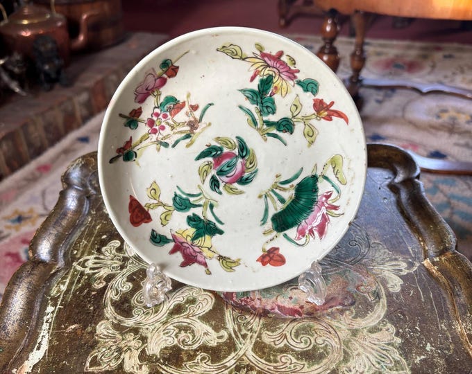 Antique Chinese Famille Rose Plate Hand Painted Porcelain Late Qing Republic