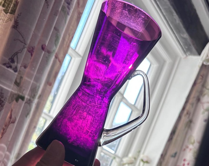 Vintage Amethyst Art Glass Jug Vase – Hand Blown Mid Century Scandinavian Pitcher