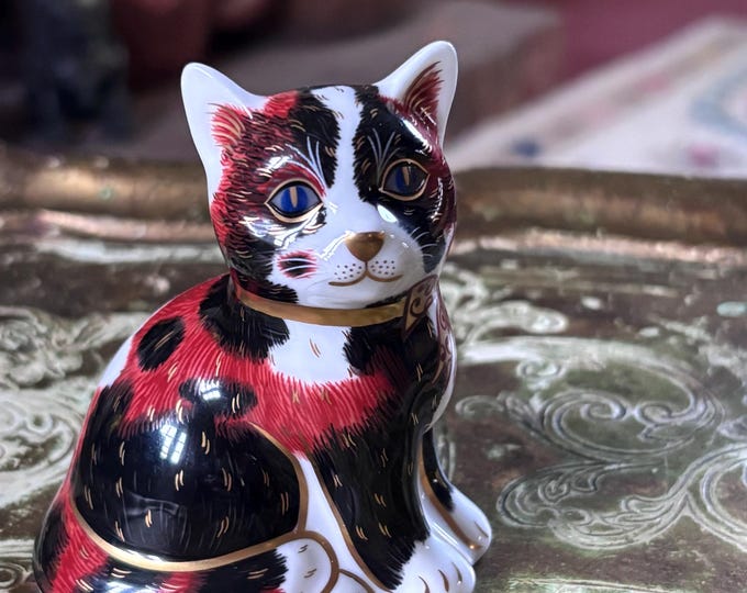 Royal Crown Derby Calico Kitten Paperweight Gold Stopper Cat Figurine 2008