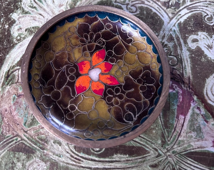 Vintage Japanese Cloisonné Dish | Meiji Taishō Floral Trinket | Handcrafted Enamel Copper Silver Wire
