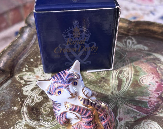 Royal Crown Derby Playful Kitten Paperweight LVIII | English Bone China Cat Figurine (Boxed)