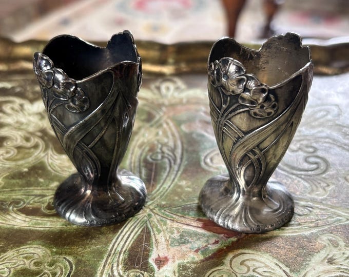 Antique Art Nouveau H. Decugis Pair Miniature Vases Toothpick Holders Constantinople c1900