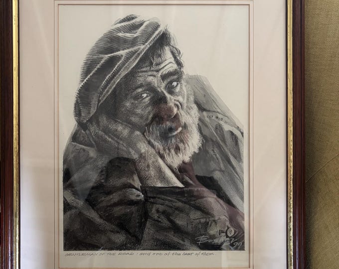 Original Charcoal Portrait Drawing | Gentleman of the Road | Signed 1999 Character Study