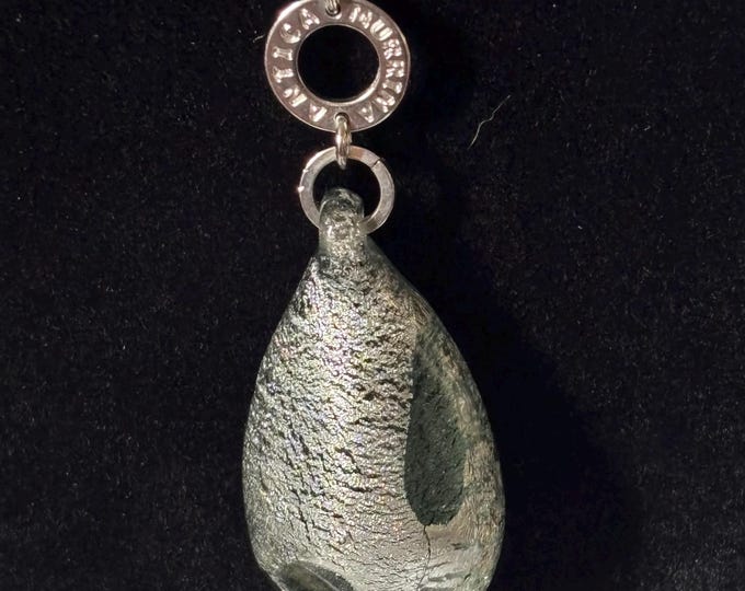 Antica Murrina Venezia Murano Glass Necklace Silver Foil Teardrop Pendant Boxed