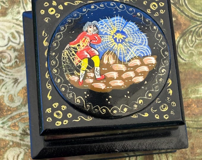 Vintage Russian Lacquer Double Trinket Box Hand Painted Folk Art 7cm