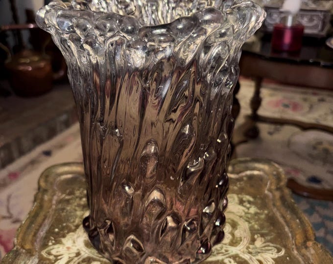 Modern Murano Art Glass Vase Smoked Amethyst Italian Sculptural Glass
