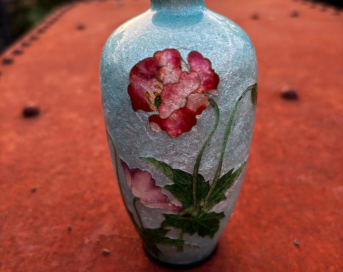 Meiji Japanese Ginbari Cloisonné Vase | Silver Foil Enamel Floral Art c.1890-1910