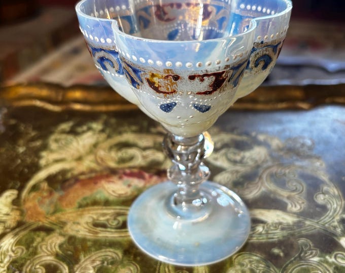 Antique Venetian Murano Opalescent Glass Goblet | Enamelled Gilt Renaissance Revival c1880
