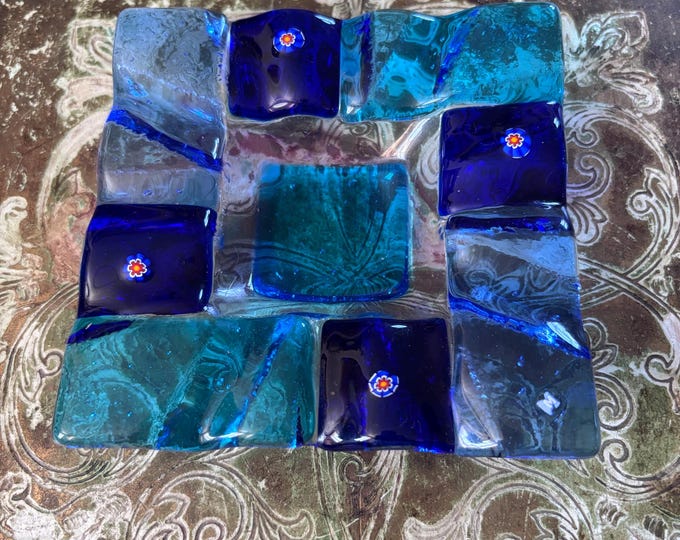 Ercole Moretti Murano Fused Glass Dish | M Cane Millefiori Square Trinket Bowl