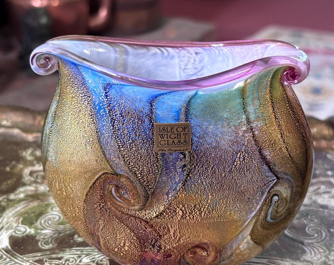 Isle of Wight Glass Vase | Hand Blown Gold Aurene Swirl Art Glass