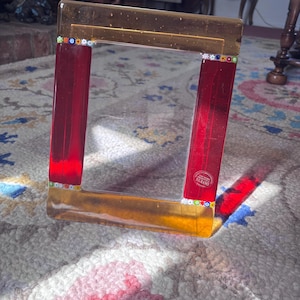 Marco de fotos antiguo de cristal de Murano Millefiori Aventurina Rojo y Ámbar Cristal de Arte Veneciano Italia