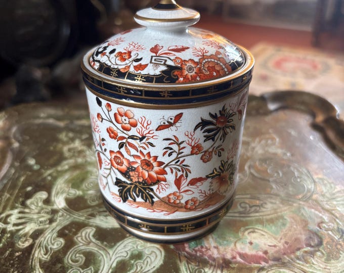 Antique Victorian F & R Pratt Fenton Lidded Jar | Imari Style Floral Pottery | 19th Century Staffordshire