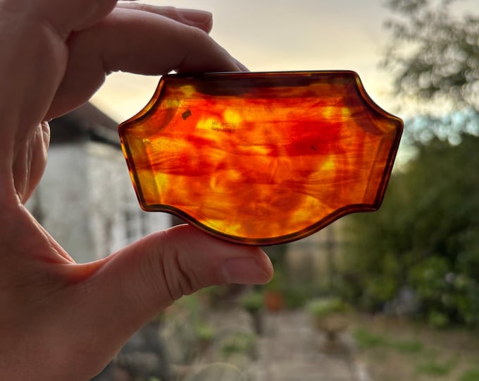 Vintage English Faux Tortoiseshell Trinket Box Amber Dressing Table Box 1940s