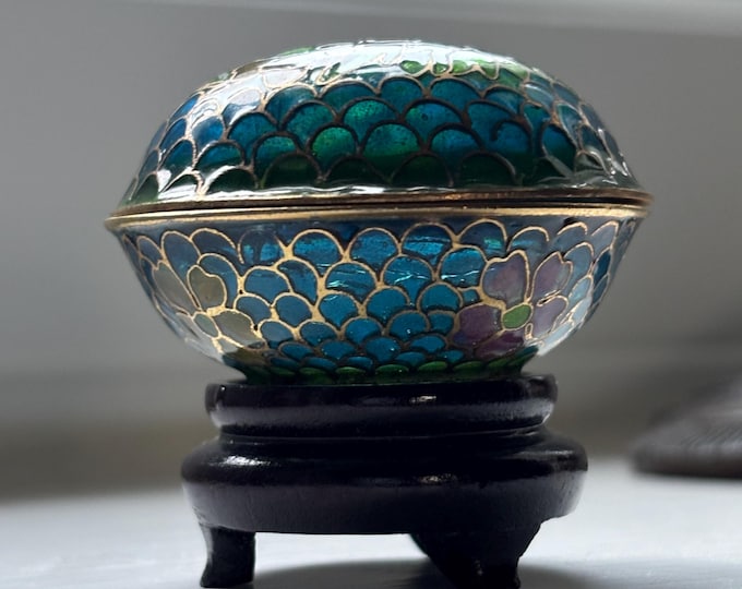 Vintage Chinese Plique-à-Jour Enamel Miniature Lidded Pot Beijing Boxed