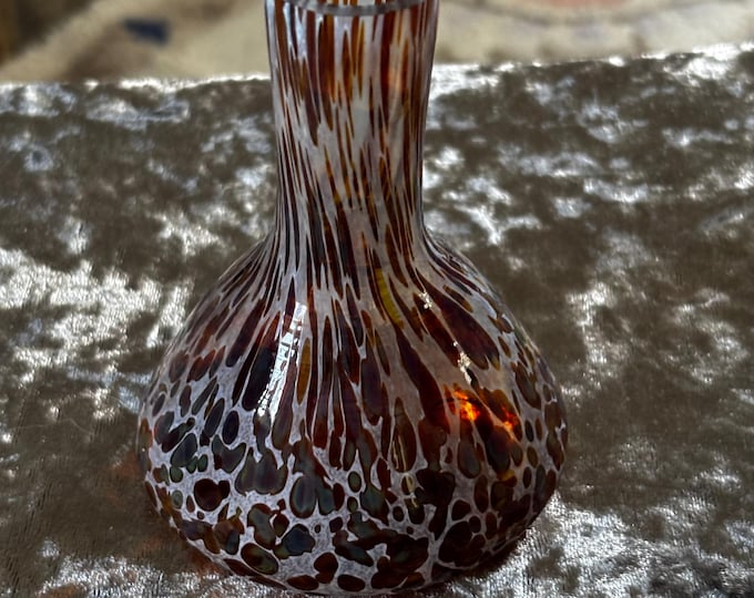 Vintage Murano Art Glass Vase: Amber White Murrine Hand Blown Venetian (10cm)