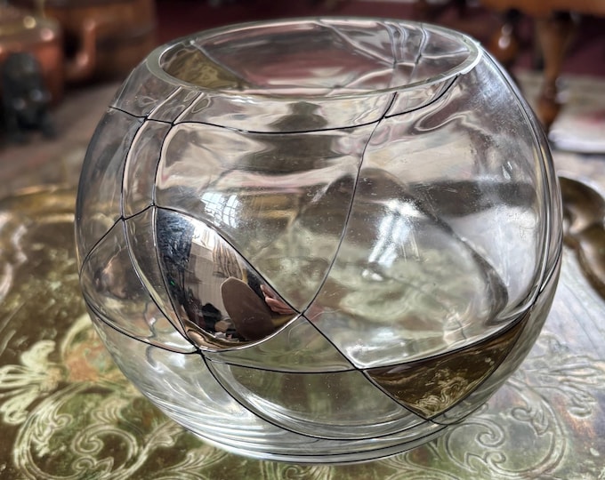 Vintage Star Glass UK Handmade Art Glass Bowl Vase Silver Black Labelled