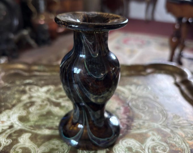 Vintage Gozo Glass Malta Art Glass Vase Signed & Labelled Hand Blown 11.3cm