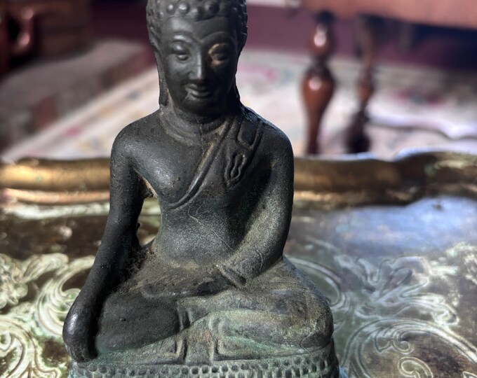 Antique 19th Century Thai Bronze Buddha | Rattanakosin Siam | Seated Bhumisparsha Buddha Statue