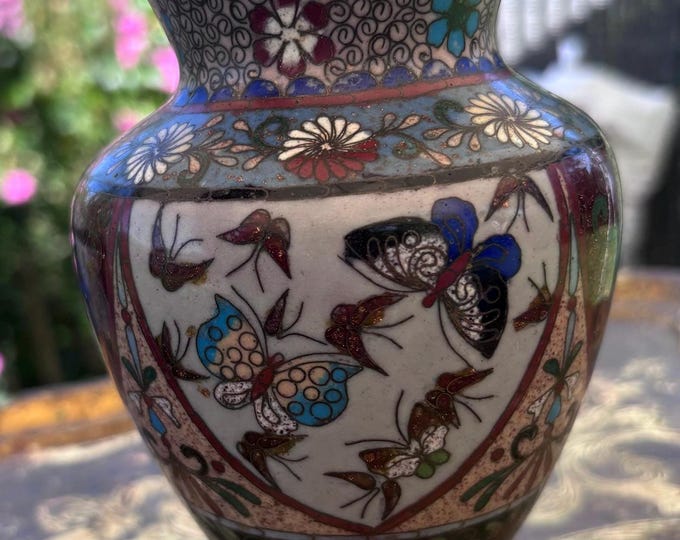 Japanese Cloisonné Enamel Vase Aventurine Enamel Gilt Metal Feet