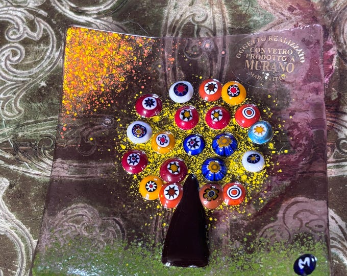 Murano Millefiori Glass Plaque – Ercole Moretti Tree Panel, Venetian Art Glass