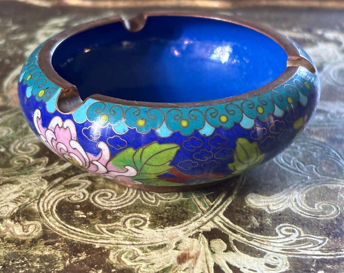 Vintage Chinese Cloisonné Enamel, Cobalt Blue Floral Design, Mid-Century Craftsmanship