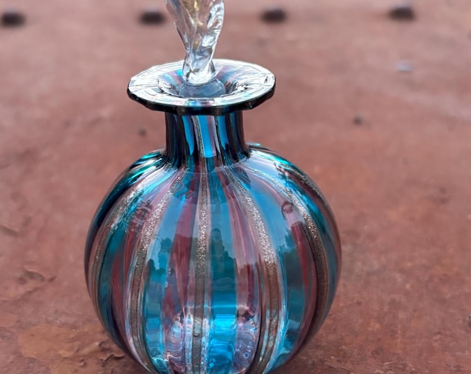 Authentic Murano Art Glass Perfume Bottle, Turquoise Aventurine Stopper (9cm)