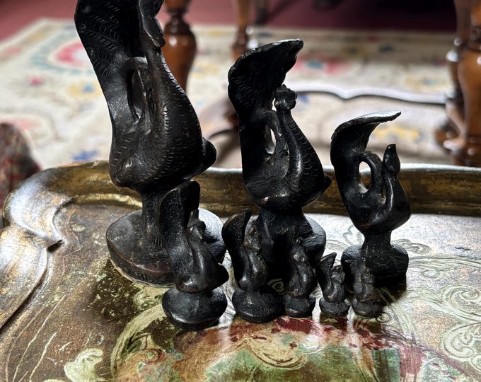 Antique 19th Century Burmese Bronze Hintha Bird Opium Weights Set of 8